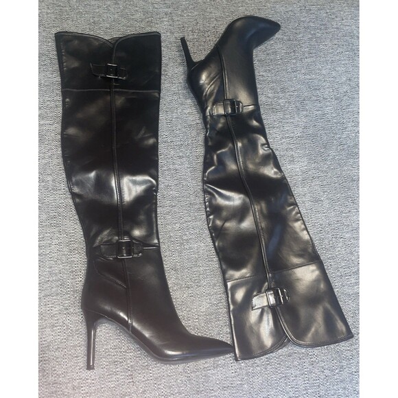 Nine West Boots Womens‎ 6.5 Black Over The Knee Zip Up Witchy Goth Whimsigoth - Picture 1 of 8